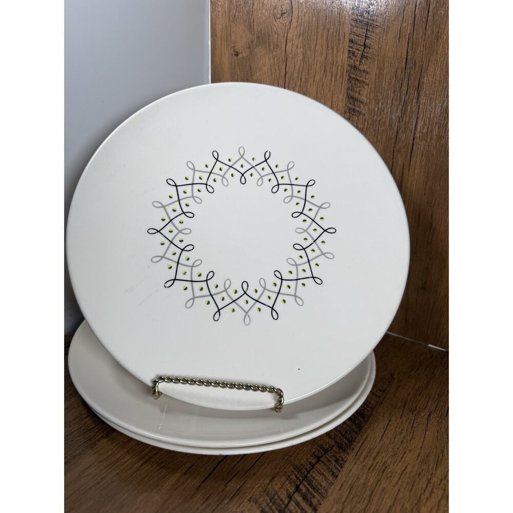 Set Of 3 Edwin Knowles "Scroll" Atomic MCM Dinner Plates RARE!